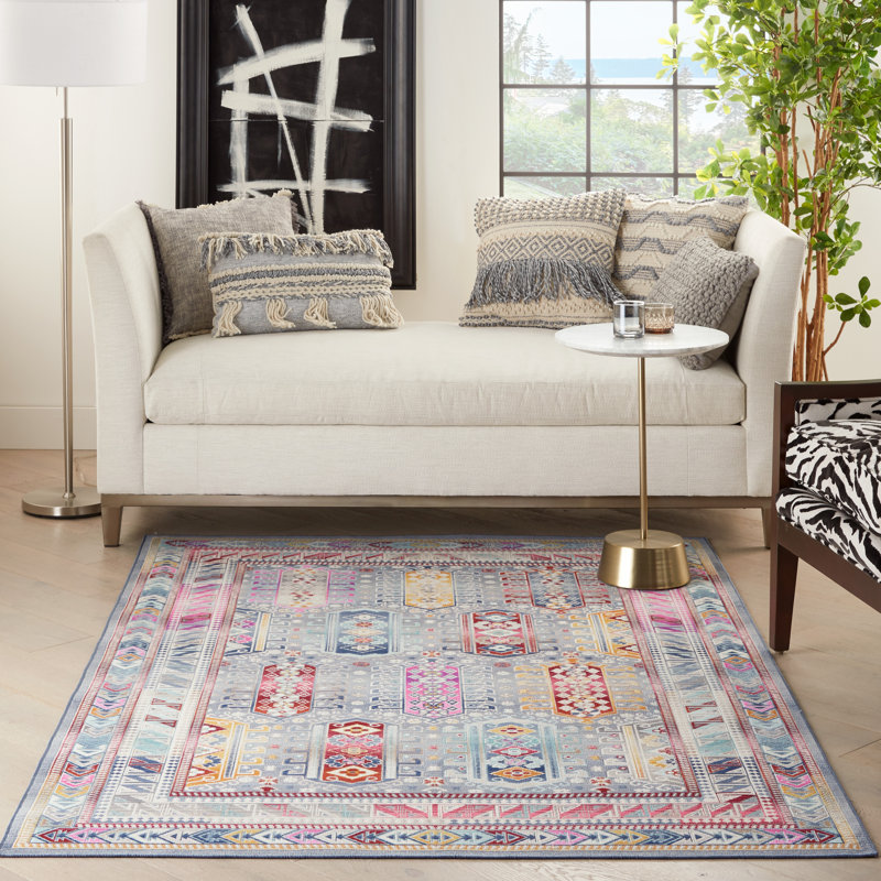 Red/Gray/Blue Area Rug, Rectangle 5'3" x 7'10"