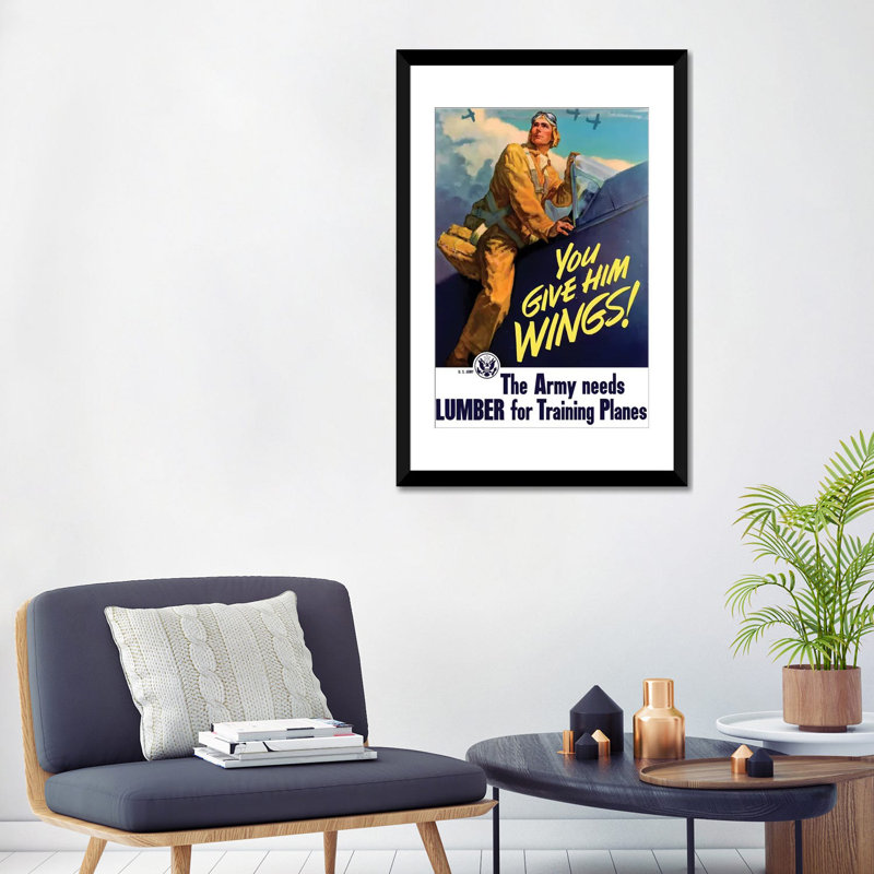 « wwii affiche of a pilot getting into his », affiche rétro sur toile, H 24 po x l 16 po x P 1 po, Papier d'art encadré noir