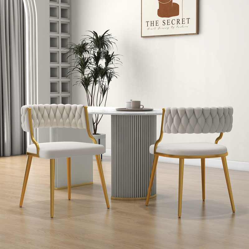 Ginko Tufted Velvet Dining Chair, Ivory, 2