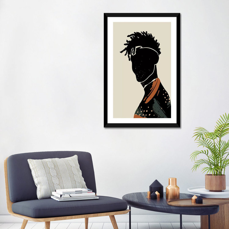 Black Hair II - impression d'art graphique, Blanc, H 24 po x l 32 po x P 1 po, Papier encadré noir