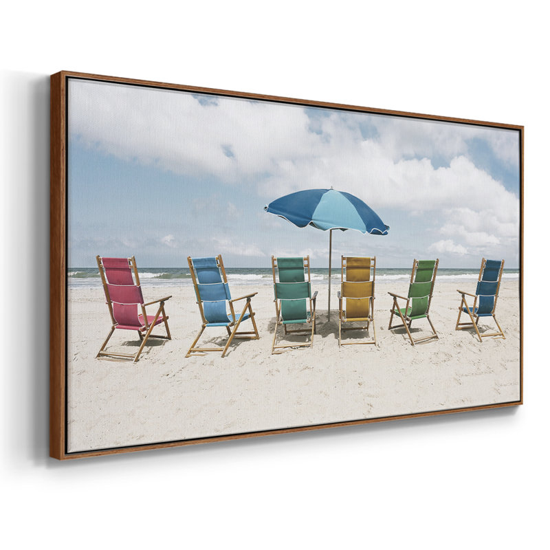 Beach Party - Toile tendue avec châssis encadré - Prêt à accrocher, H 17 po x l 33 po, Noyer