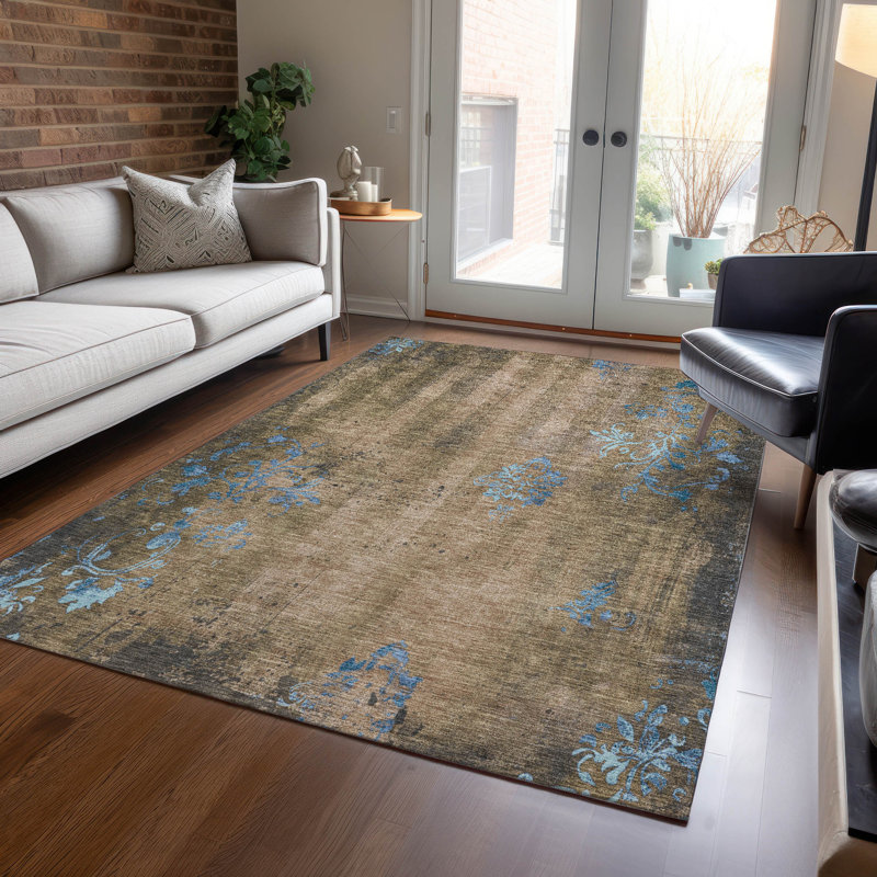 Machine Washable Indoor/Outdoor Xhevrie Taupe Rug, Rectangle 10' x 14'