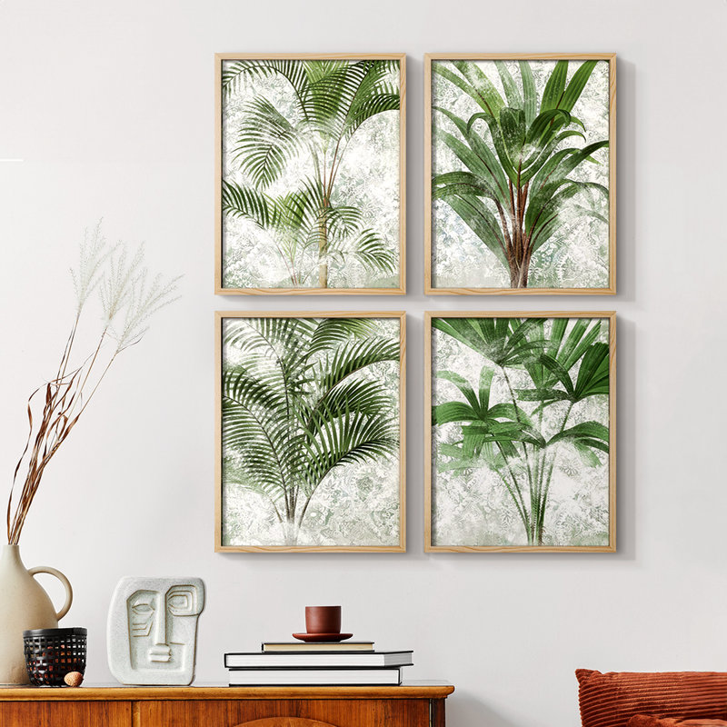 Lace Palms I, ensemble de 4 reproductions encadrées, Noir, H 10 po x l 32 po