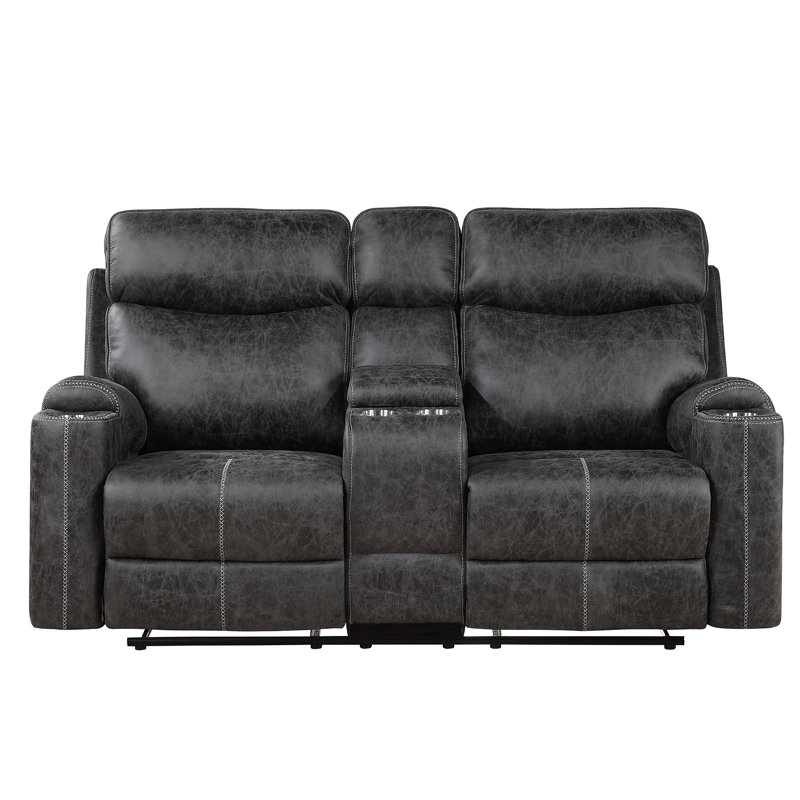 Causeuse inclinable manuelle en microfibre Hirah avec fonction porte-gobelet et port USB intégré