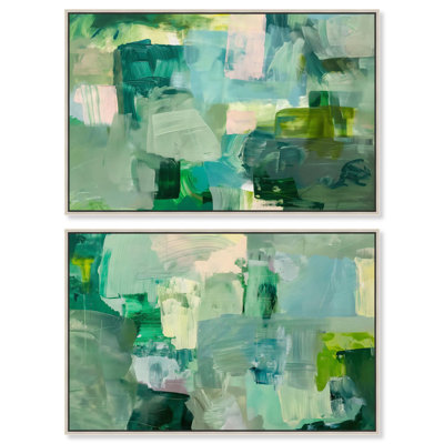 Fresh Beginning Set Canvas Set of 2 Green and Blue Art by Art Remedy