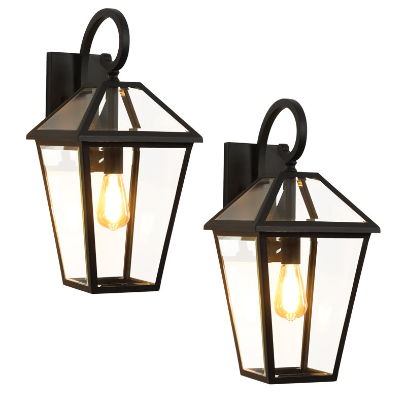 2-Pack 21" H 1-Light Black Outdoor Wall Sconce, Wall Light With Clear Glass Shade, Warterproof,For Porch, Courtyard & Garage（Bulb Not Included）