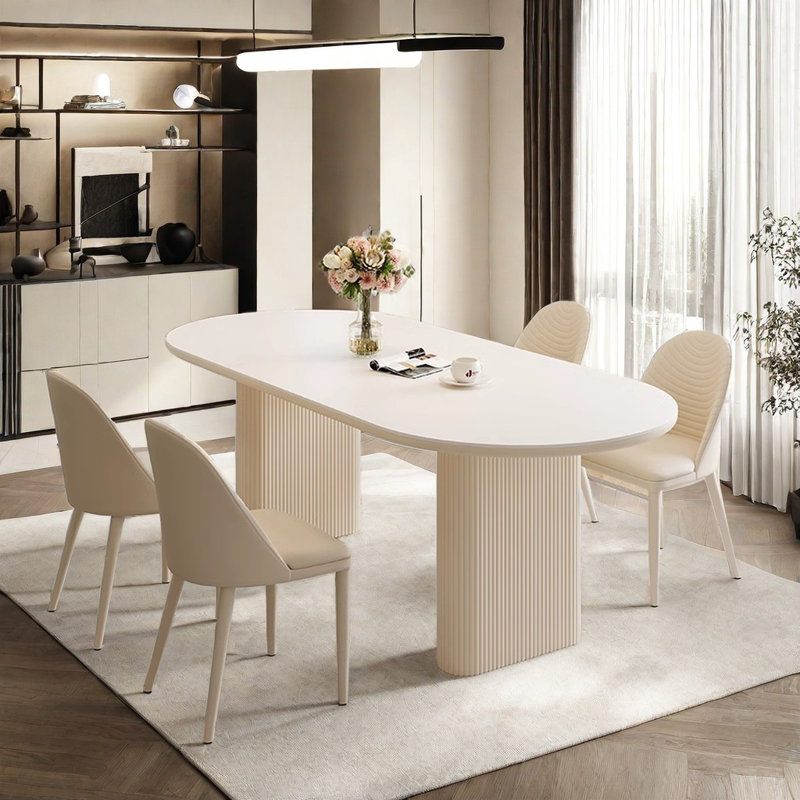 Table à manger ovale simple de style crème et chaise, H 29,9 po x L 62,9 po x l 31,4 po