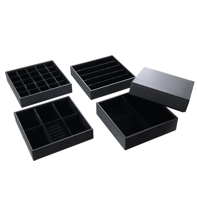 Ainoah Leather Jewellery Box + Drawers, Black
