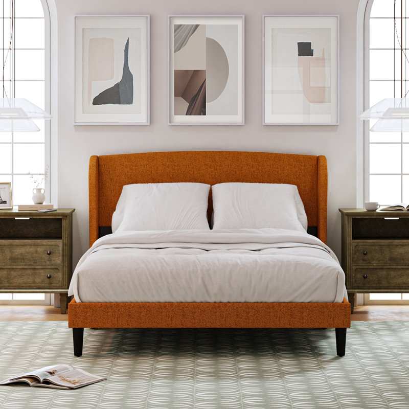 Amati Upholstered Wingback Platform Bed, King, Orange