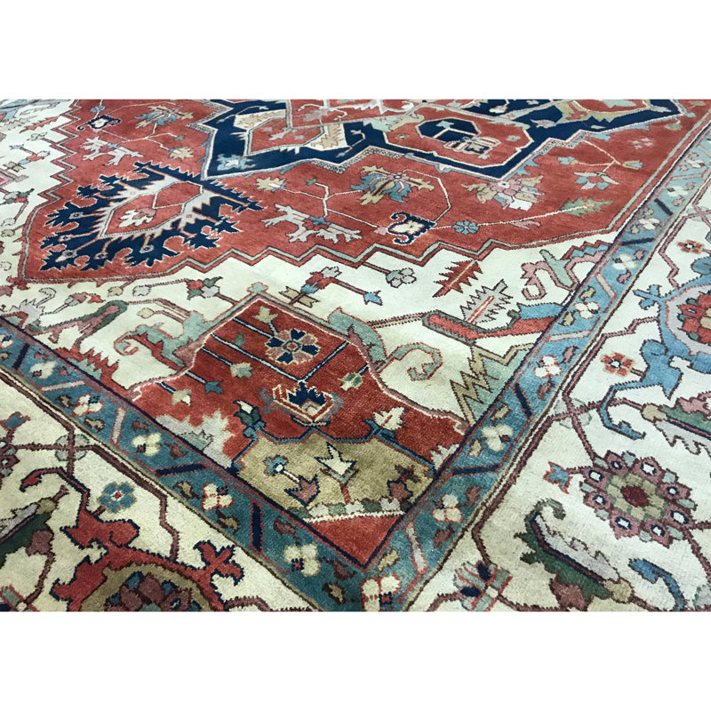 Tapis rouge et beige noué à la main de haute qualité