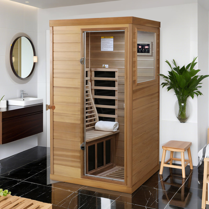 KISRAIS Upgraded Indoor Sauna Single Person Low EMF Far Infrared Sauna, Right Side Door, Cedar