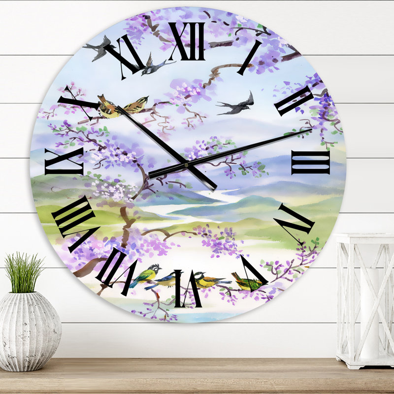 Birds On Cherry Branch - Horloge murale traditionnelle, Moyen