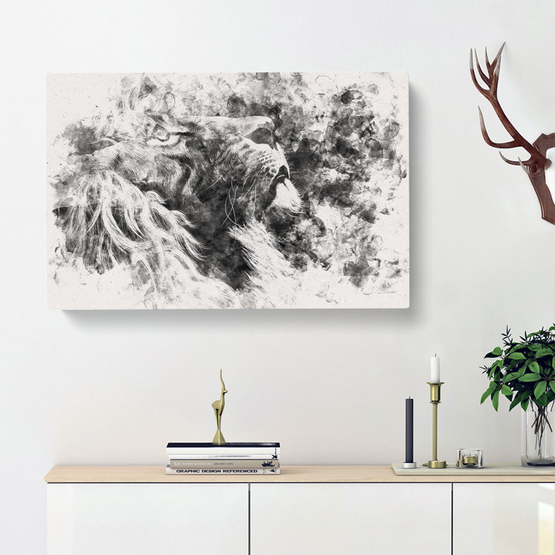 Majestic Lion Illustration Watercolour - Wrapped Canvas, 40cm H x 60cm W x 4cm D