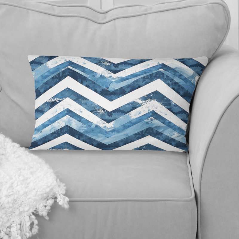 Chevron Charm I - Chevron Lumbar Pillow, Blanc / Bleu