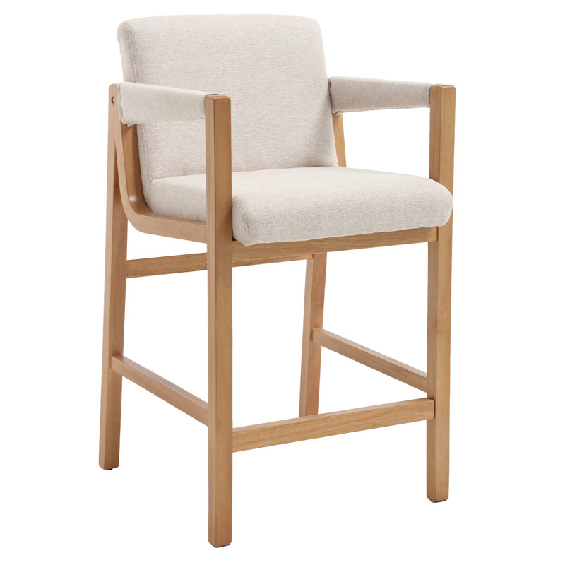 Modern Farmhouse Bar Stool - Upholstered Seat & Back With Solid Wood Frame, Beige