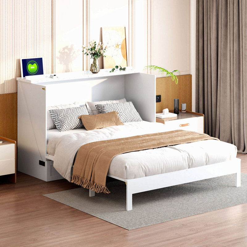 Lit escamotable avec grands tiroirs Murphy, Lit double, Blanc