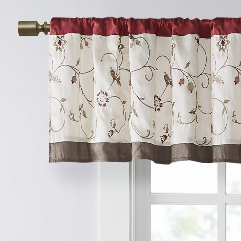 Cantonnière à broderie florale rouge Serene, Rouge, L 50 po x L 18 po