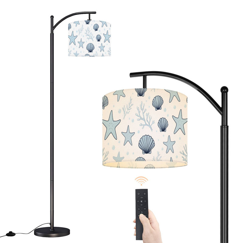 Lampe sur pied à arc avec abat-jour réglable Ocean Starfish Seashell Soft Blue Coastal Landscape Lampe sur pied Marine Life