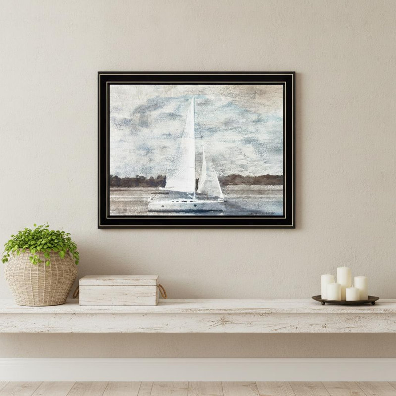 Voilier sur l'eau, reproduction d'art encadrée noire