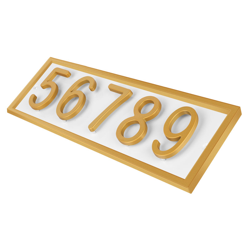 Plaque d'adresse horizontale flottante en aluminium Royal Shade, Blanc, Doré, Oui