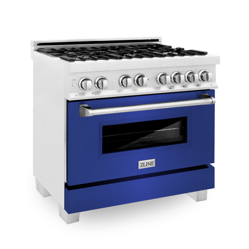 ZLINE 36" Legacy Dual Fuel Range, Blue Matte Satin Stainless Steel