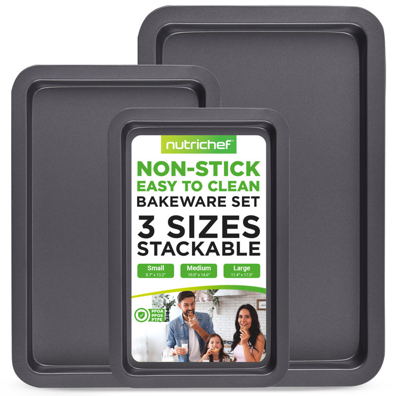 NutriChef Non-Stick Aluminum 3 Piece Baking Sheet Set