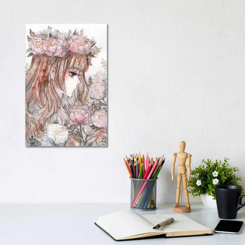 Peony by Cherriuki - Wrapped Canvas Painting, 20.32 cm H x 30.48 cm W