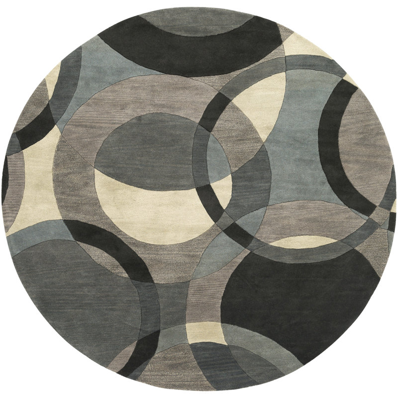 Tapis multicolore en laine touffetée à la main à motif géométrique Ayeln, Rond 4 pi