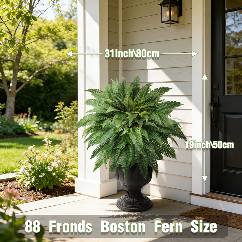 Artificial Boston Fern Plants, Large Fake Plants Outdoor 2 Pack Plastic Evergreen Shrubs for Front Door Garden Indoor Home Decor