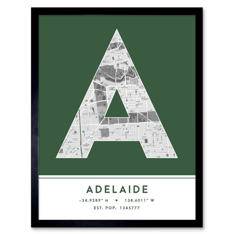 Adelaide City Map Adelaide Green - Single Picture Frame Typography