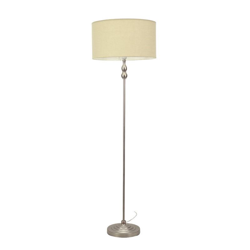 Saylorsburg 151cm Traditional Floor Lamp, Brush Chrome Silver, Natural Fabric, No