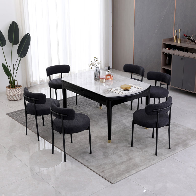 Sherpa Upholstered Metal Dining Chairs, Black, 4
