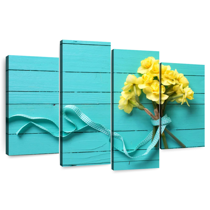 Bouquet de jonquilles Harnek sur fond bleu, H 54 po x l 84 po