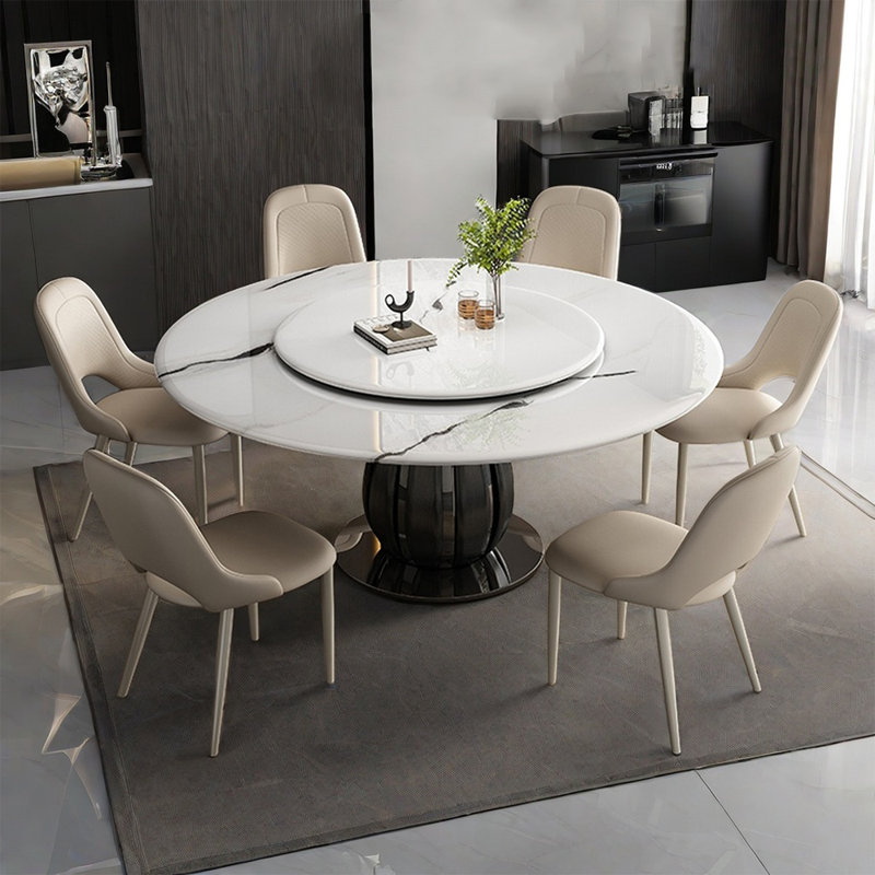 Ensemble de table de salle à manger en marbre artificiel, 7, H 29,52 po x L 51,18 po x l 51,18 po