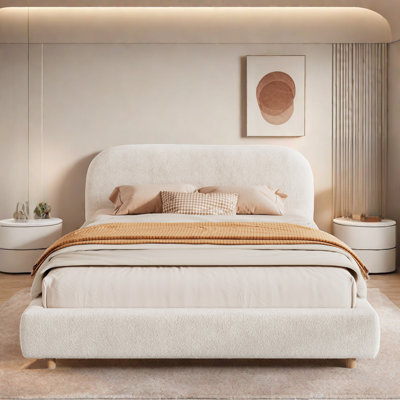 Karsten Bed With Curve-shaped Headboard And Boucle Fabric by Ivy Bronx