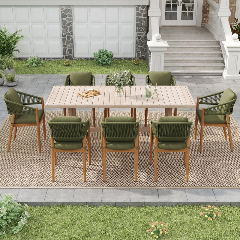 Ensemble repas pour 8 personnes, 9 pièces : table, 8 chaises, Vert, H 29,9 po x l 90,5 po x P 39,3 po