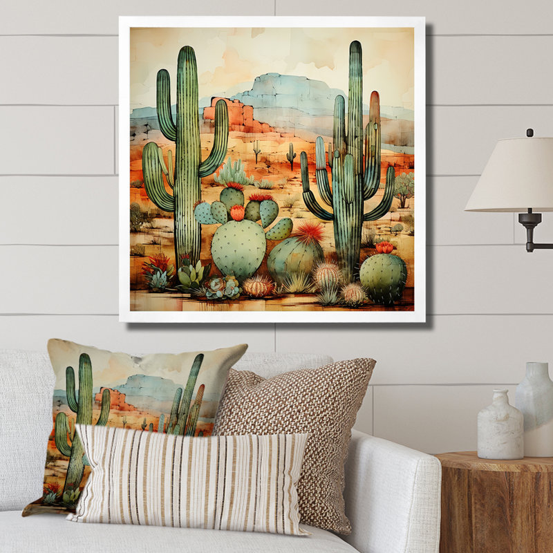 «Desert mexicain Serenity 2», reproduction d'art sur toile, Cadre simple blanc, H 30 po x l 30 po x P 1,5 po