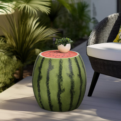17" Watermelon Garden Stool, Green/Pink by Bay Isle Home