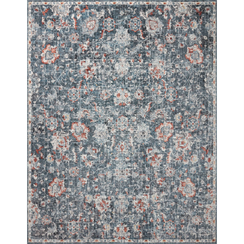 Tapis bleu / rouille Fiorillo, Rectangle 3 pi 9 po x 5 pi 9 po