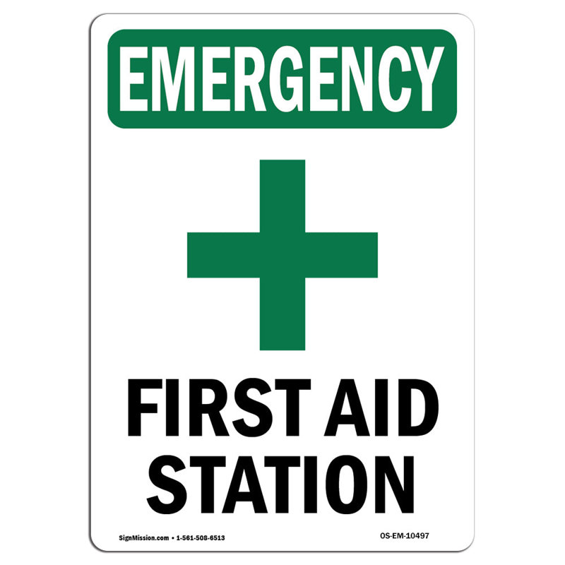Poste de premiers soins avec symbole en aluminium 12 x 18, H 24 po x l 18 po x P 0,1 po