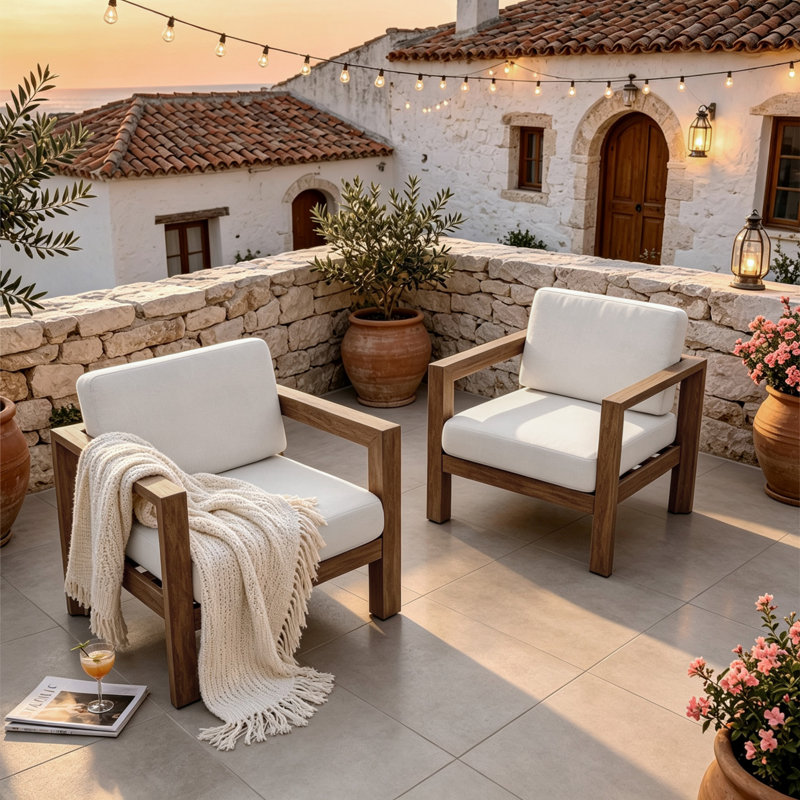 Chaise de patio d'extérieur en bois massif, Beige