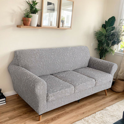 Knitted Jacquard Sectional Sofa Cover,Stretch Slipcover,Couch Protector For 3-Seater Sofa With 3 Seat Cushion Covers