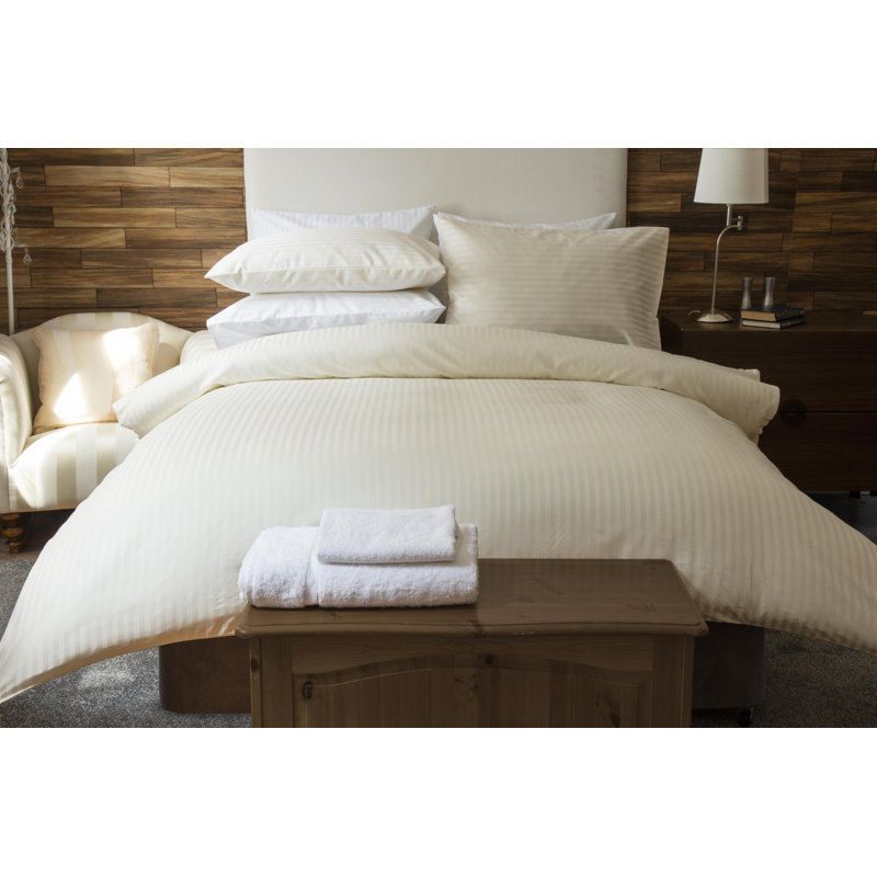 Plain Dye 540 TC Egyptian-Quality Cotton Cotton Striped Duvet Cover Set with Pillowcases, Ivory