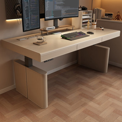 Khaki Rectangular Solid Wood with 2 drawers desk