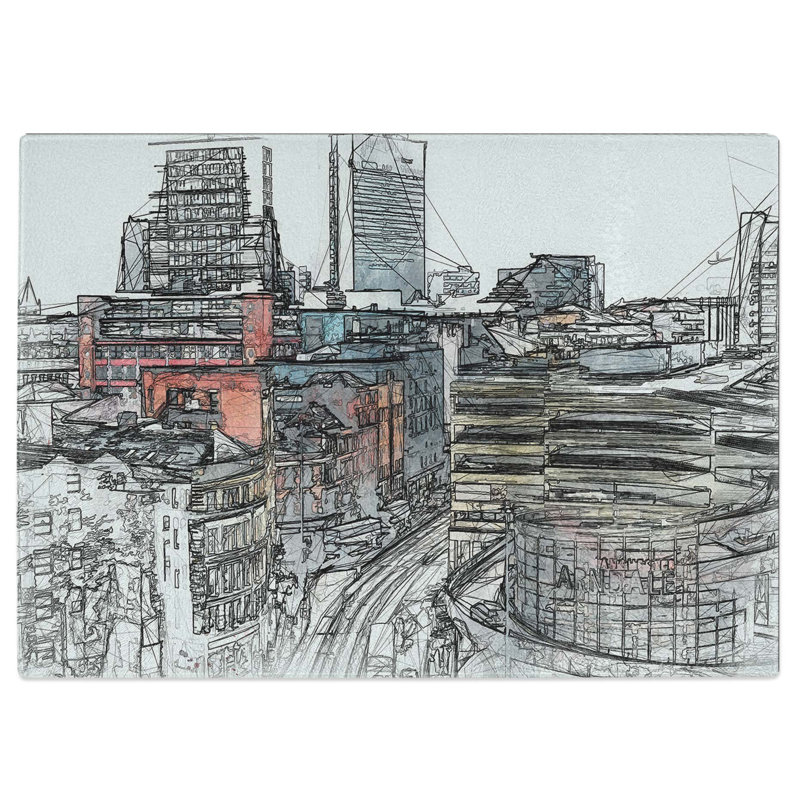 Tempered Glass The Manchester Skyline in Abstract Chopping Board, 39 cm W x 28.5 cm L