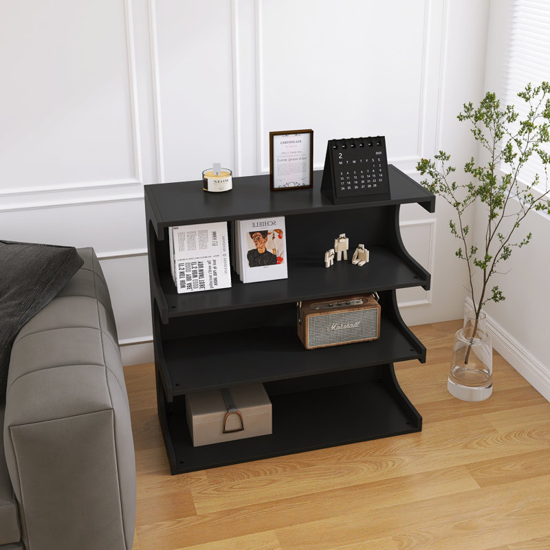 Étagère à livres et table basse à 4 niveaux pour le salon, Noir, noir, noir, noir