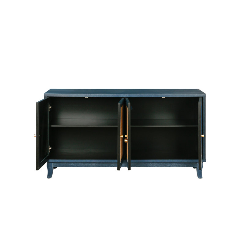 Armoire de rangement en rotin avec 4 portes en rotin, Bleu marine antique