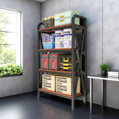 56.30'' Bakers Rack 4Level Storage Shelves Metal And Wooden Kitchen Shelves, Kitchen Organizers And Storage, For Garage, Pantry, Bathroom, Closet ,33.50'' Length