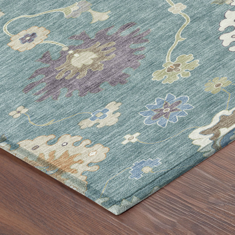 Tapis traditionnel lavable à la machine intérieur / extérieur ACN2532, Sarcelle, Rectangulaire 3 pi x 5 pi