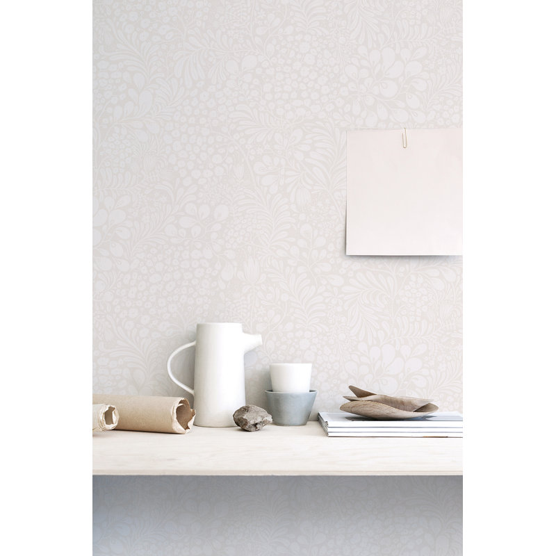Kopec 33' L x 20.9" W Botanical Wallpaper Roll, Light Gray
